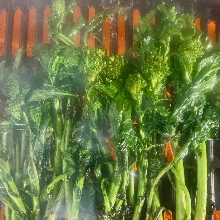 Image of Remove the foil and finish grilled the broccoli rabe, turning as needed.